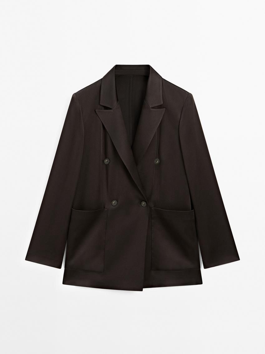 Massimo Dutti Satin Women Blazer Dark Brown | US-YK5736298