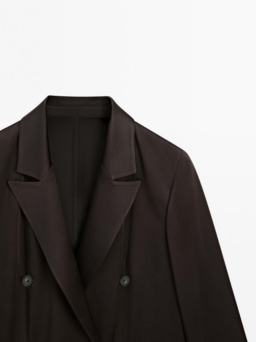 Massimo Dutti Satin Women Blazer Dark Brown | US-YK5736298