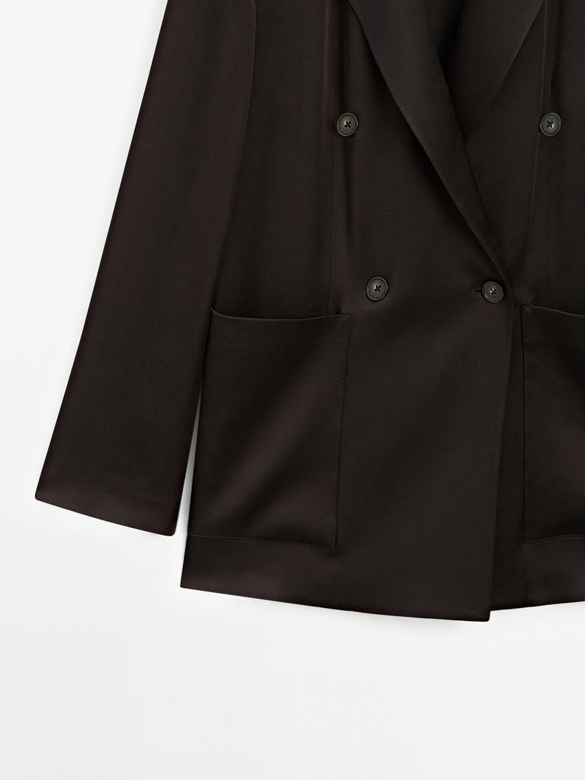 Massimo Dutti Satin Women Blazer Dark Brown | US-YK5736298