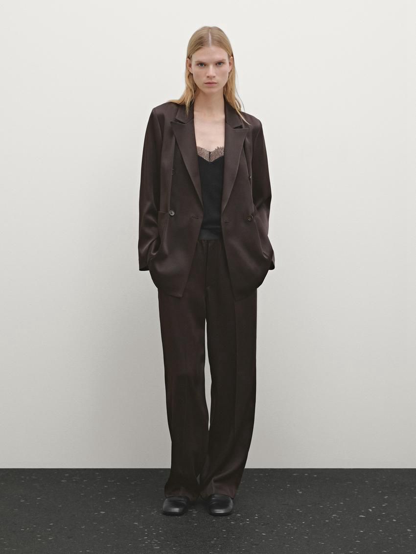 Massimo Dutti Satin Women Blazer Dark Brown | US-YK5736298