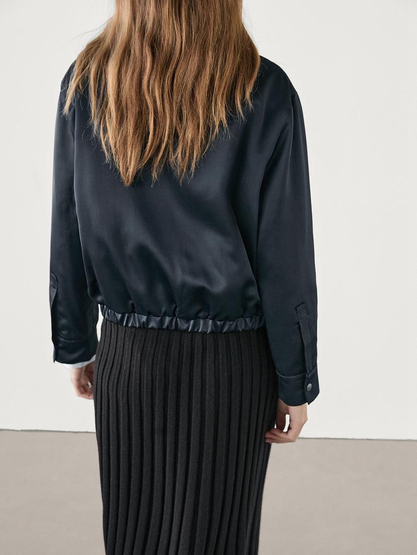 Massimo Dutti Satin Women Bomber Jacket Navy | US-JB1968437