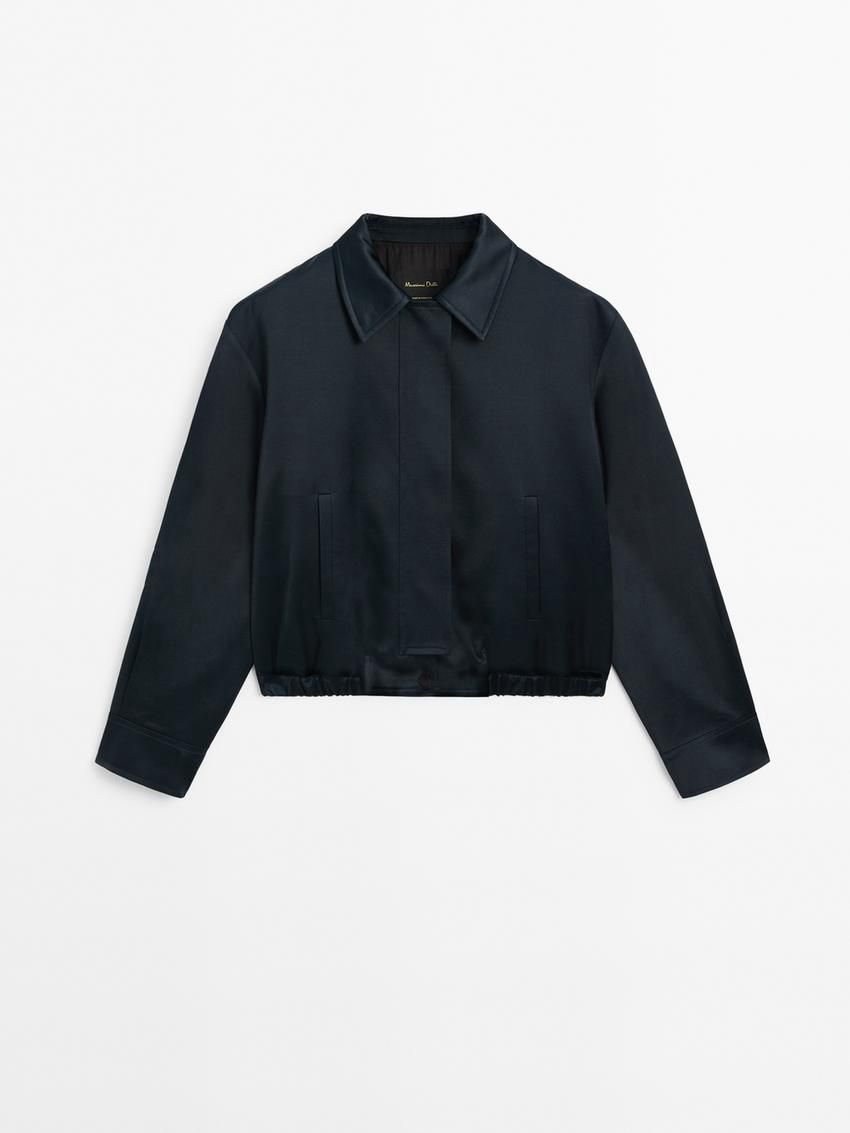 Massimo Dutti Satin Women Bomber Jacket Navy | US-JB1968437