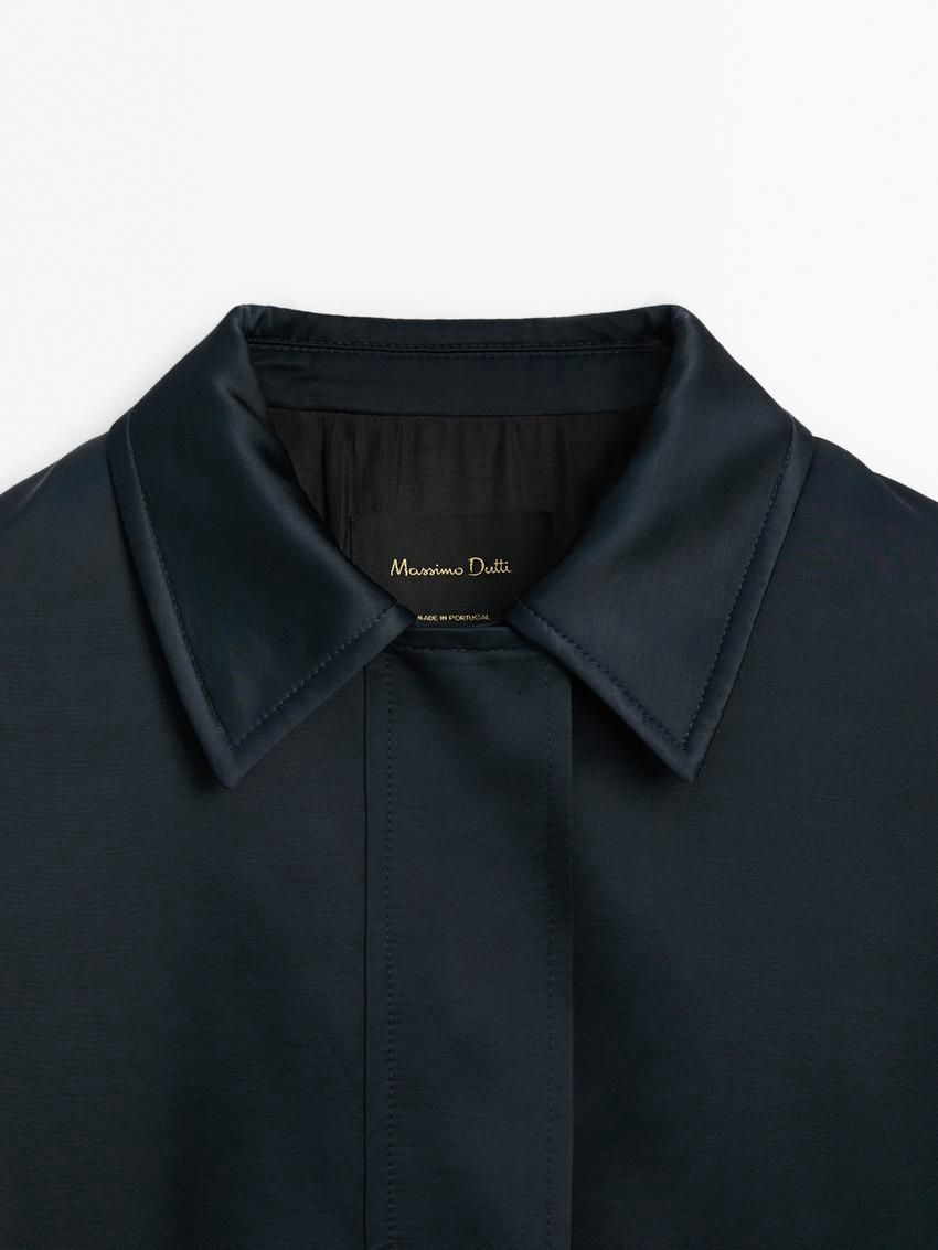 Massimo Dutti Satin Women Bomber Jacket Navy | US-JB1968437