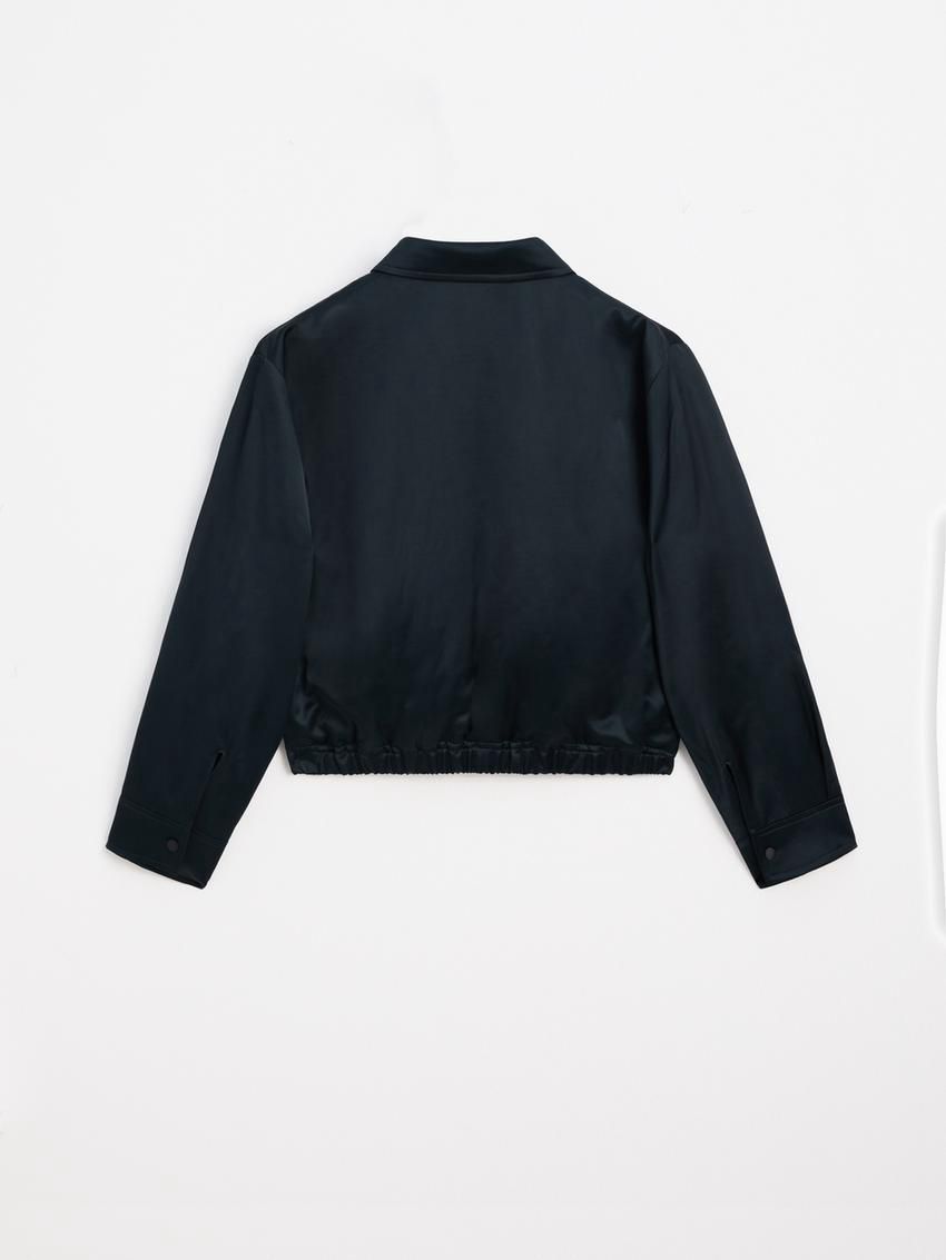 Massimo Dutti Satin Women Bomber Jacket Navy | US-JB1968437
