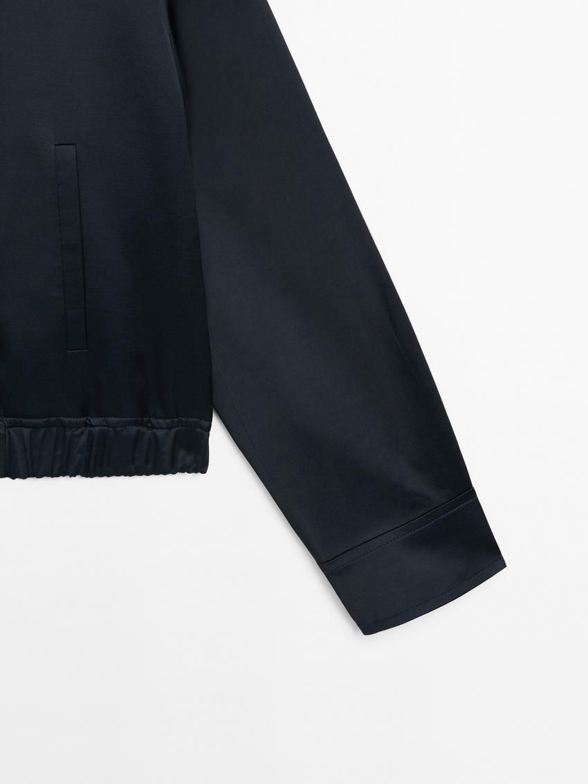 Massimo Dutti Satin Women Bomber Jacket Navy | US-JB1968437
