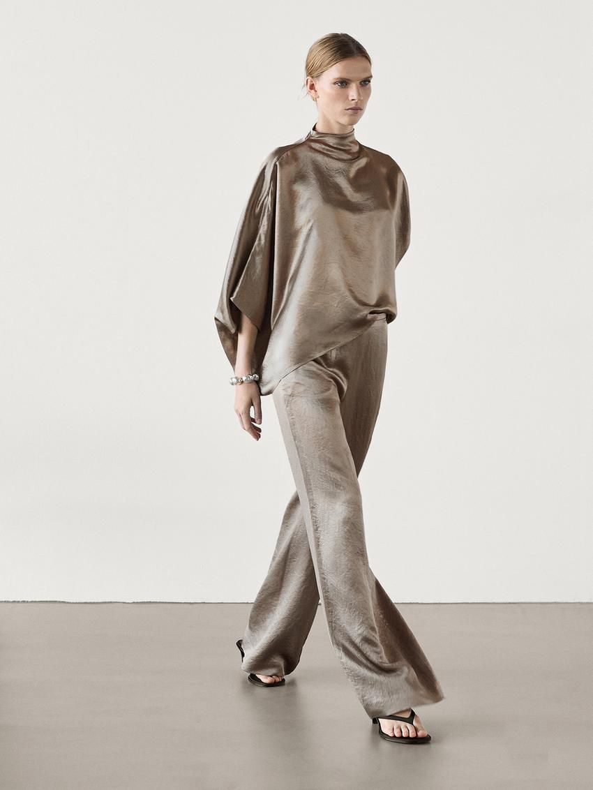 Massimo Dutti Satin Women Trousers Metallic | US-XO4638075