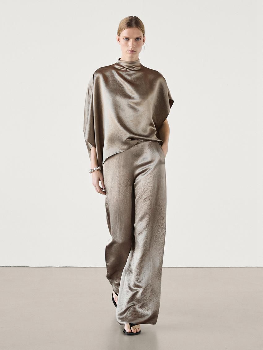 Massimo Dutti Satin Women Trousers Metallic | US-XO4638075
