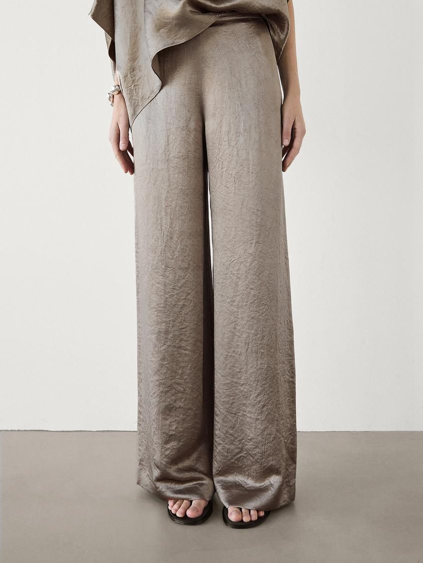 Massimo Dutti Satin Women Trousers Metallic | US-XO4638075