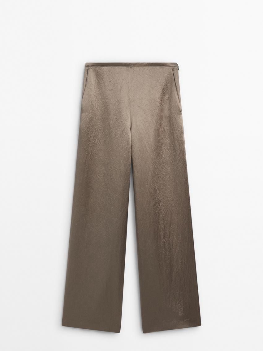 Massimo Dutti Satin Women Trousers Metallic | US-XO4638075