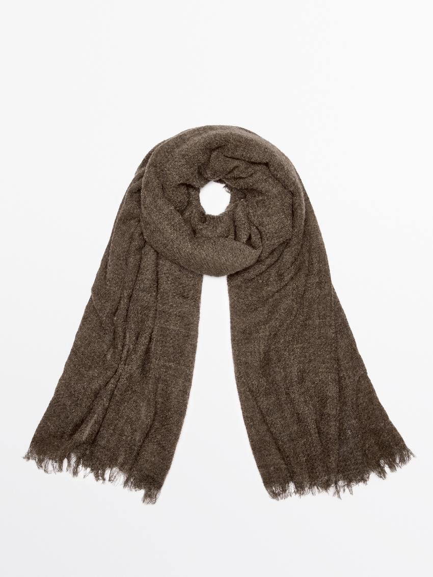 Massimo Dutti Scarf Knitted Detail Women Scarf Olive | US-XR2056738