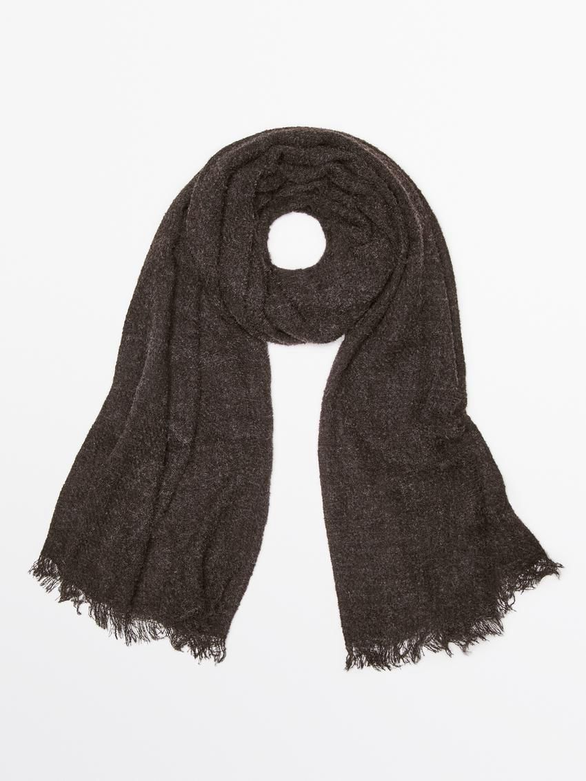 Massimo Dutti Scarf Knitted Detail Women Scarf Dark Brown | US-RU4785632