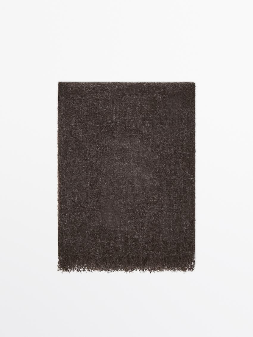 Massimo Dutti Scarf Knitted Detail Women Scarf Dark Brown | US-RU4785632