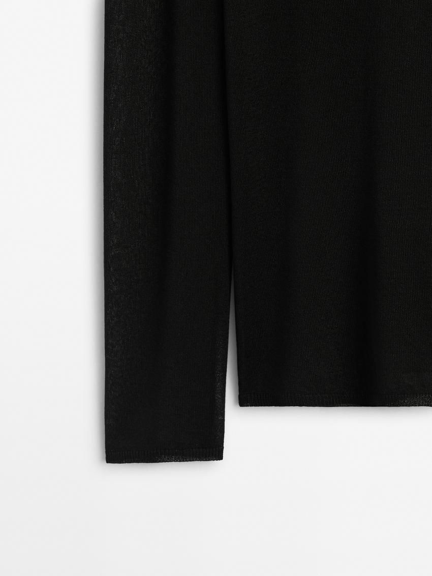 Massimo Dutti Scarf Neck Detail Women T-Shirt Black | US-EM6173805