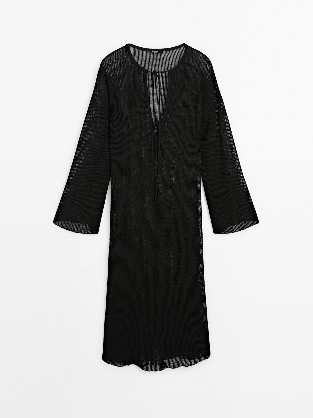 Massimo Dutti Semi-sheer Ribbed Knit Midi Women Dress Black | US-VW8917632