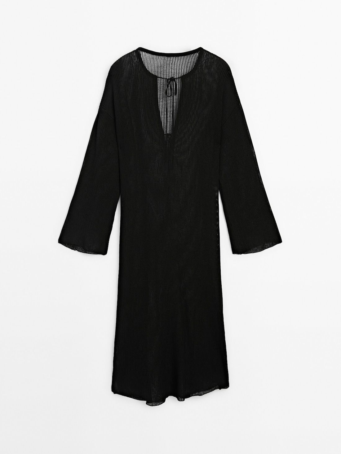 Massimo Dutti Semi-sheer Ribbed Knit Midi Women Dress Black | US-VW8917632