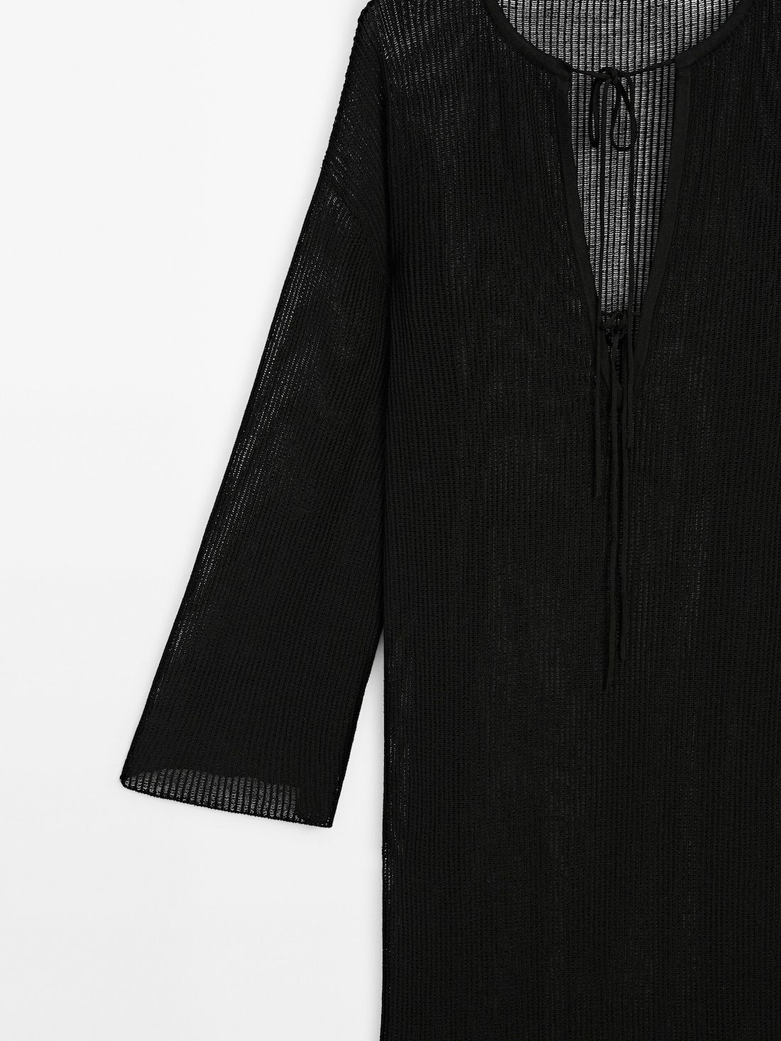 Massimo Dutti Semi-sheer Ribbed Knit Midi Women Dress Black | US-VW8917632