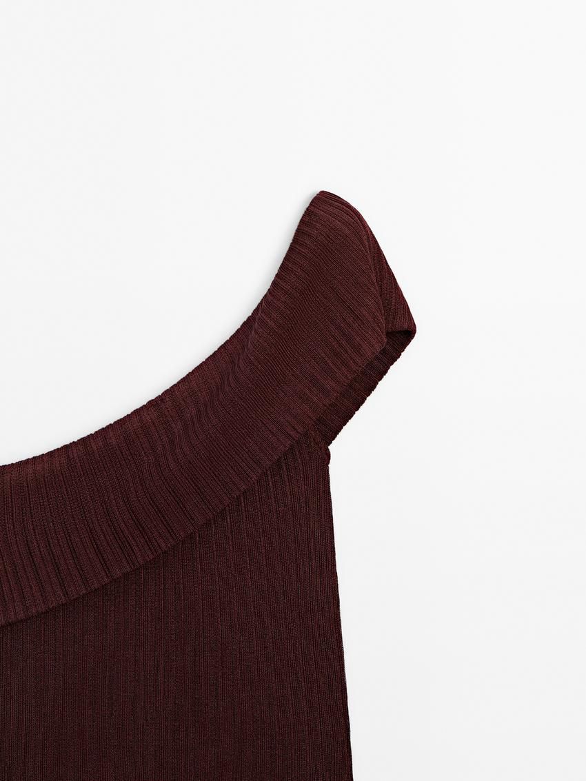 Massimo Dutti Semi-sheer Ribbed With An Asymmetric Neckline Women Top Dark Brown | US-TH6421095