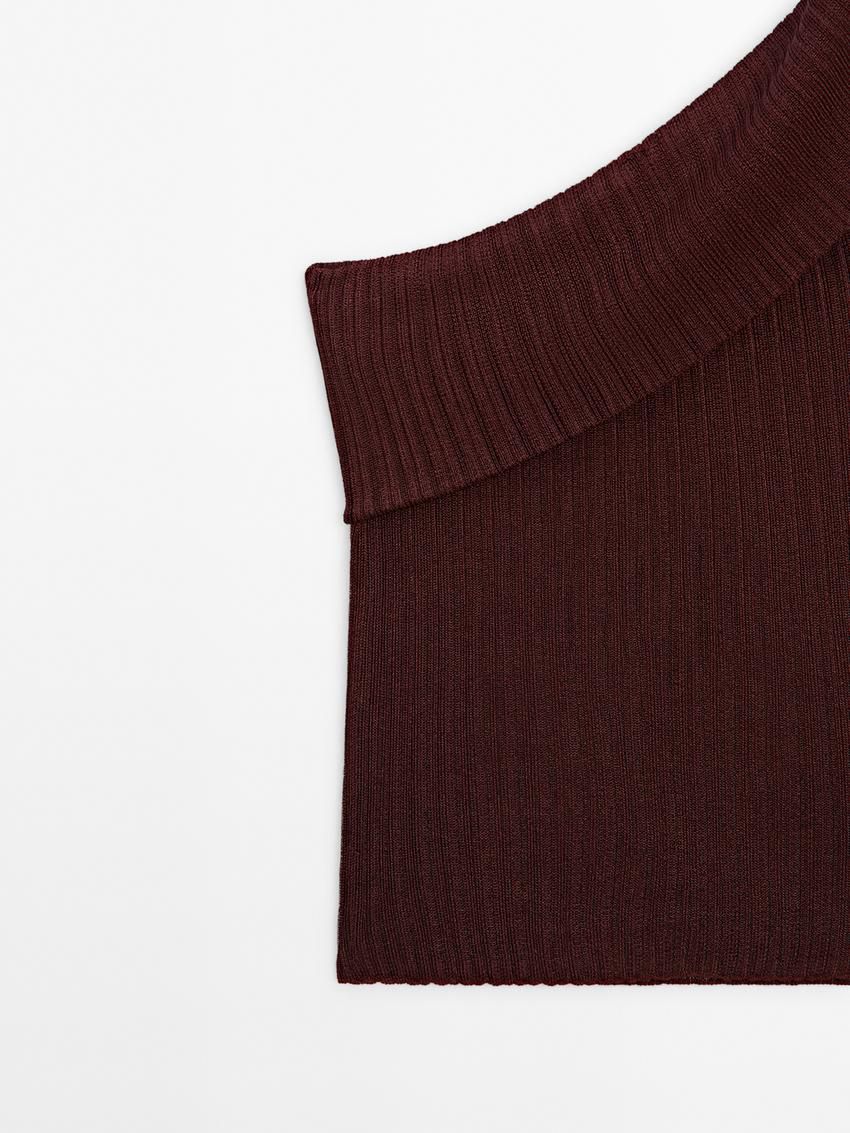 Massimo Dutti Semi-sheer Ribbed With An Asymmetric Neckline Women Top Dark Brown | US-TH6421095