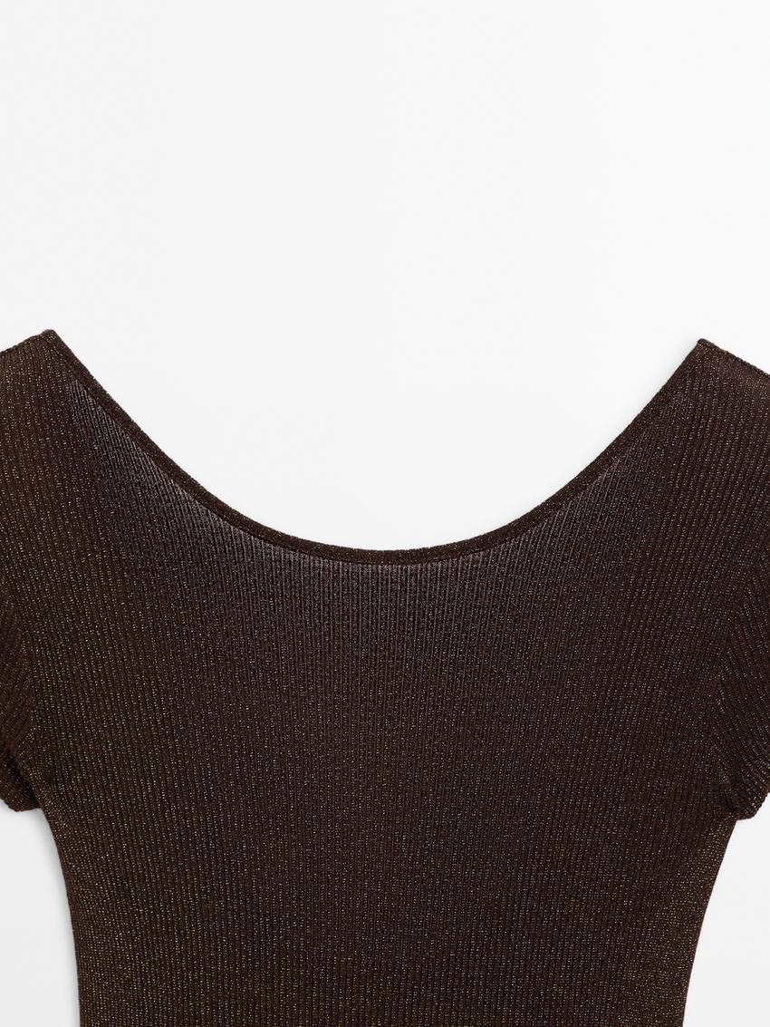 Massimo Dutti Semi-sheer Short Sleeve Women T-Shirt Dark Brown | US-RW0816259