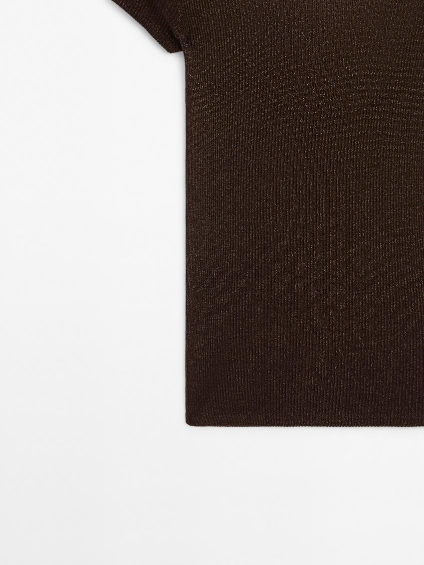 Massimo Dutti Semi-sheer Short Sleeve Women T-Shirt Dark Brown | US-RW0816259