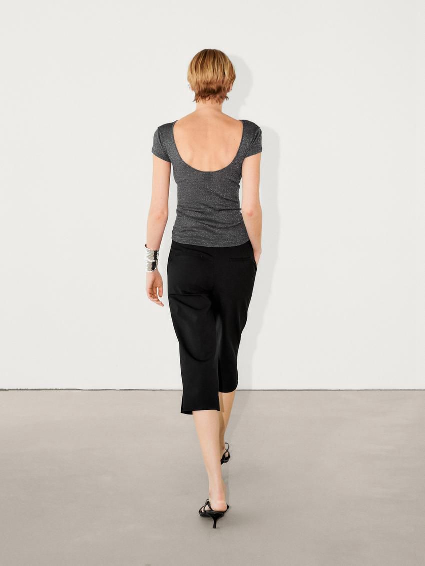 Massimo Dutti Semi-sheer Short Sleeve Women T-Shirt Dark Grey | US-SL6813974