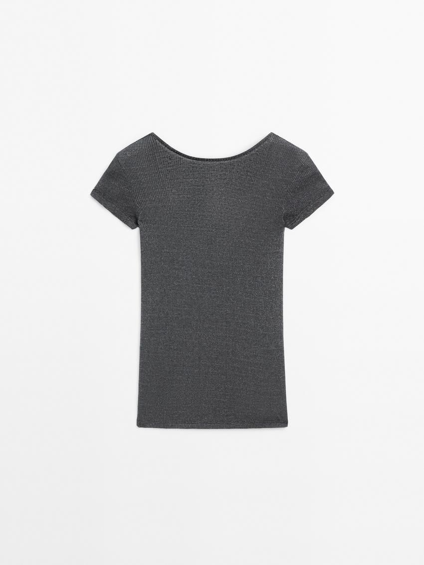 Massimo Dutti Semi-sheer Short Sleeve Women T-Shirt Dark Grey | US-SL6813974