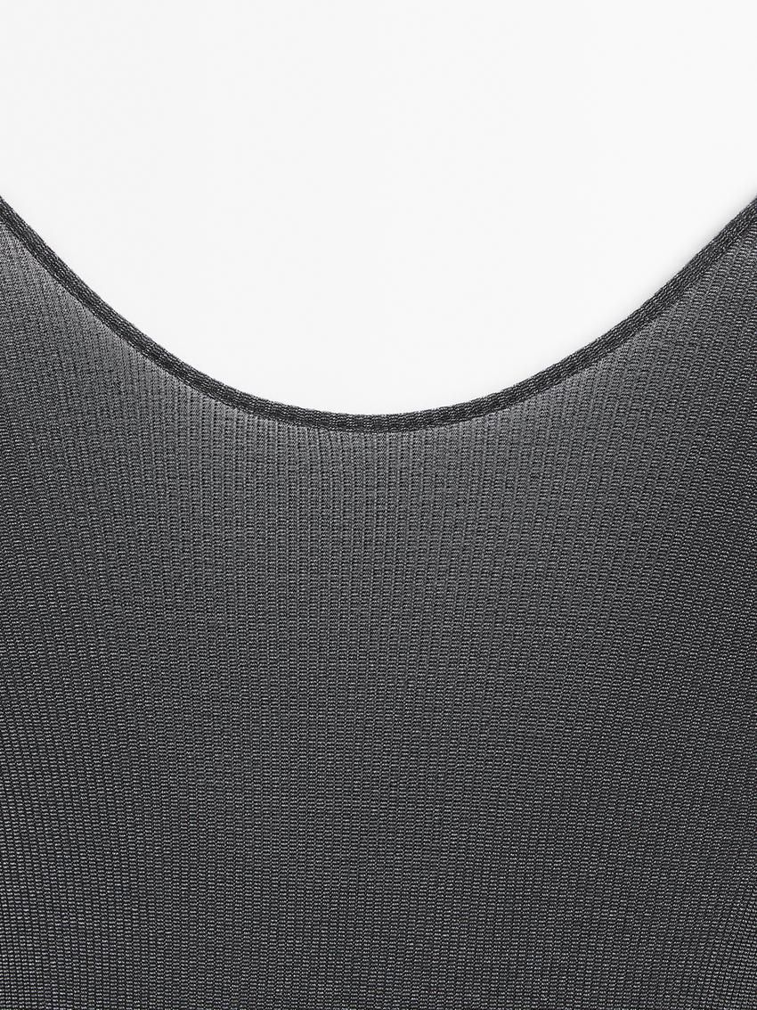 Massimo Dutti Semi-sheer Short Sleeve Women T-Shirt Dark Grey | US-SL6813974