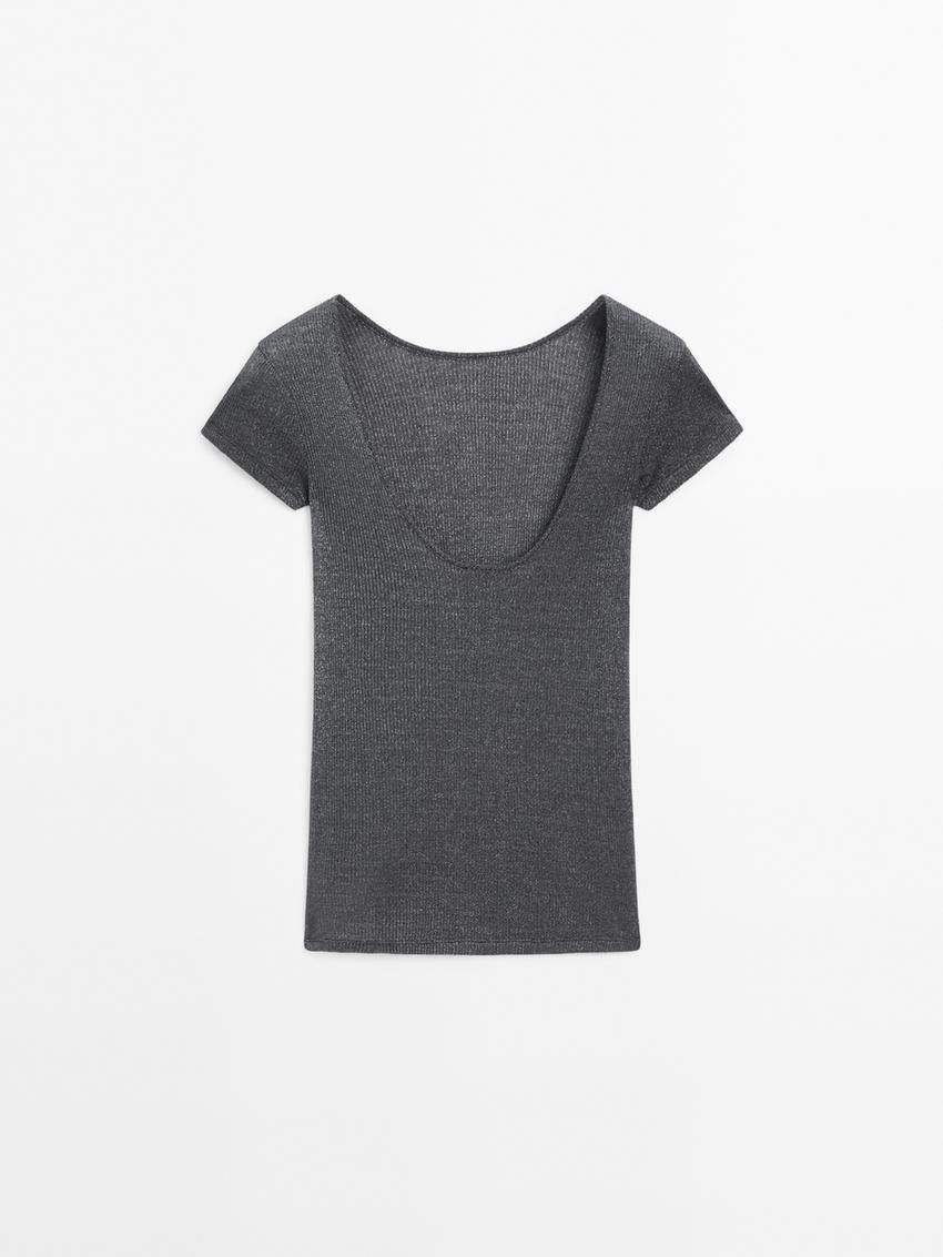 Massimo Dutti Semi-sheer Short Sleeve Women T-Shirt Dark Grey | US-SL6813974