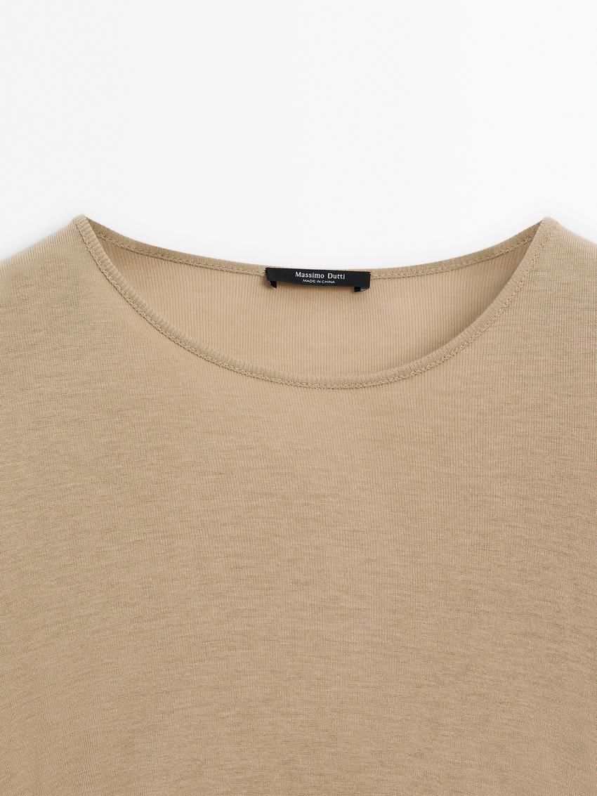 Massimo Dutti Semitransparent Ruffled Women T-Shirt Brown Beige | US-ZH1296540