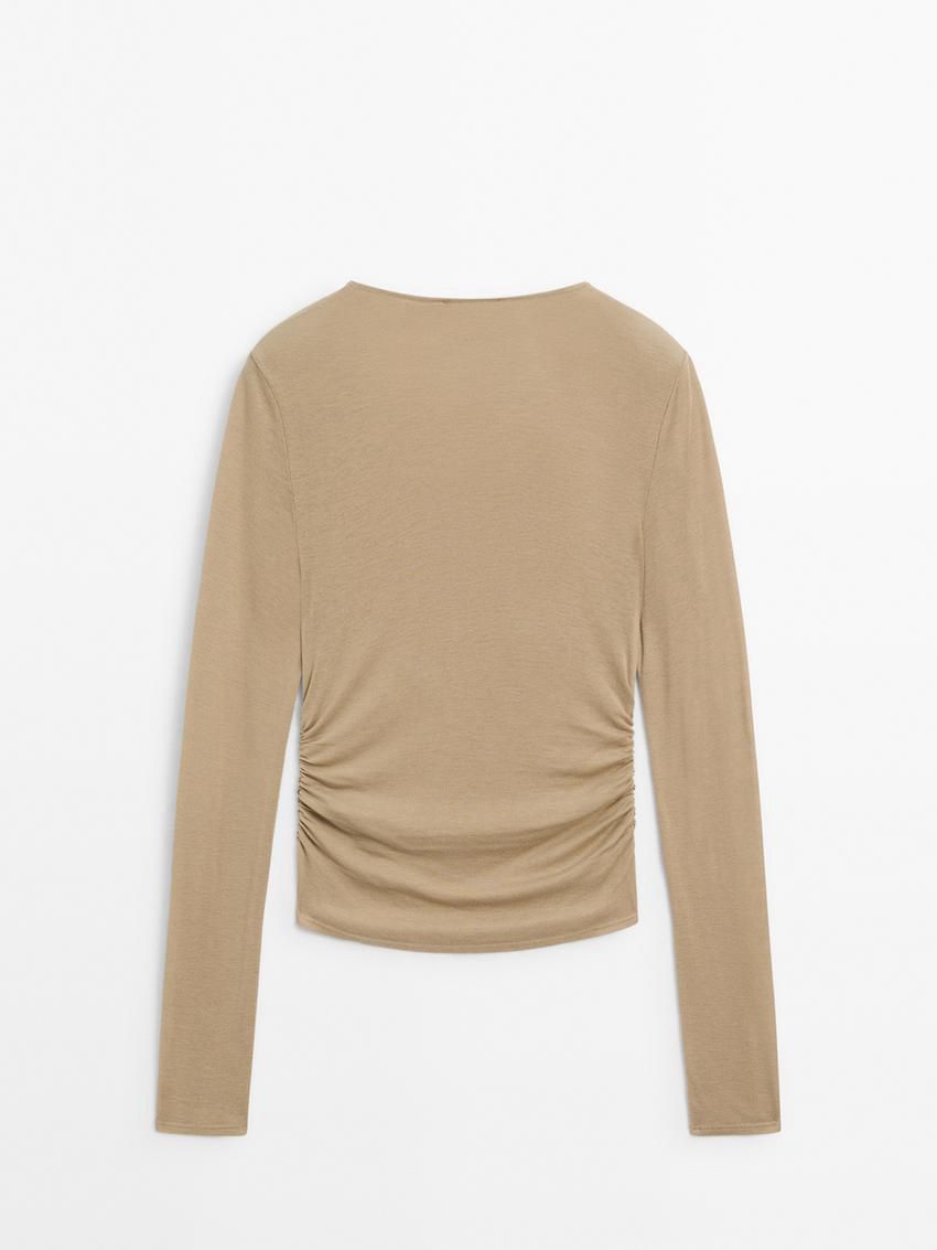 Massimo Dutti Semitransparent Ruffled Women T-Shirt Brown Beige | US-ZH1296540