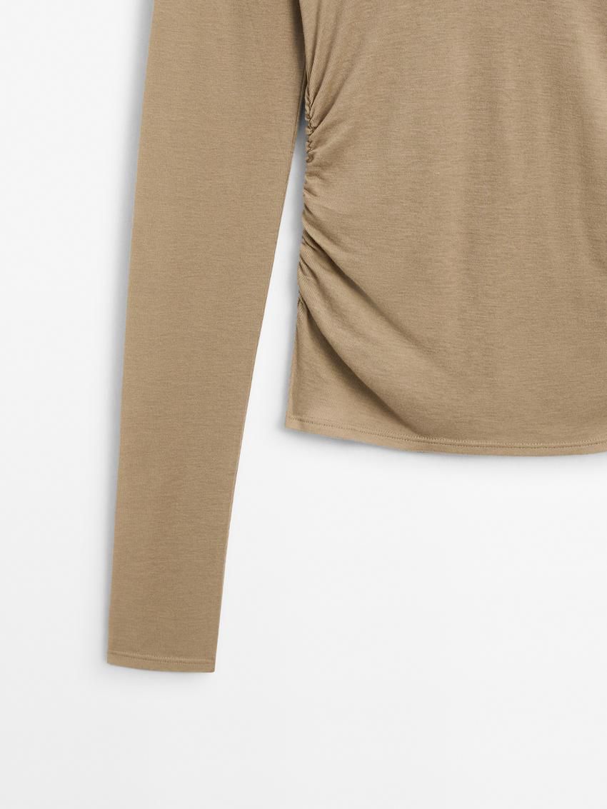 Massimo Dutti Semitransparent Ruffled Women T-Shirt Brown Beige | US-ZH1296540