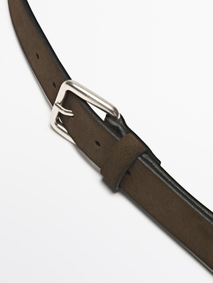 Massimo Dutti Shaded Split Suede Men Belt Khaki | US-LM2109348