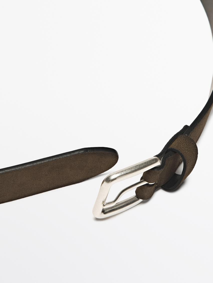 Massimo Dutti Shaded Split Suede Men Belt Khaki | US-LM2109348