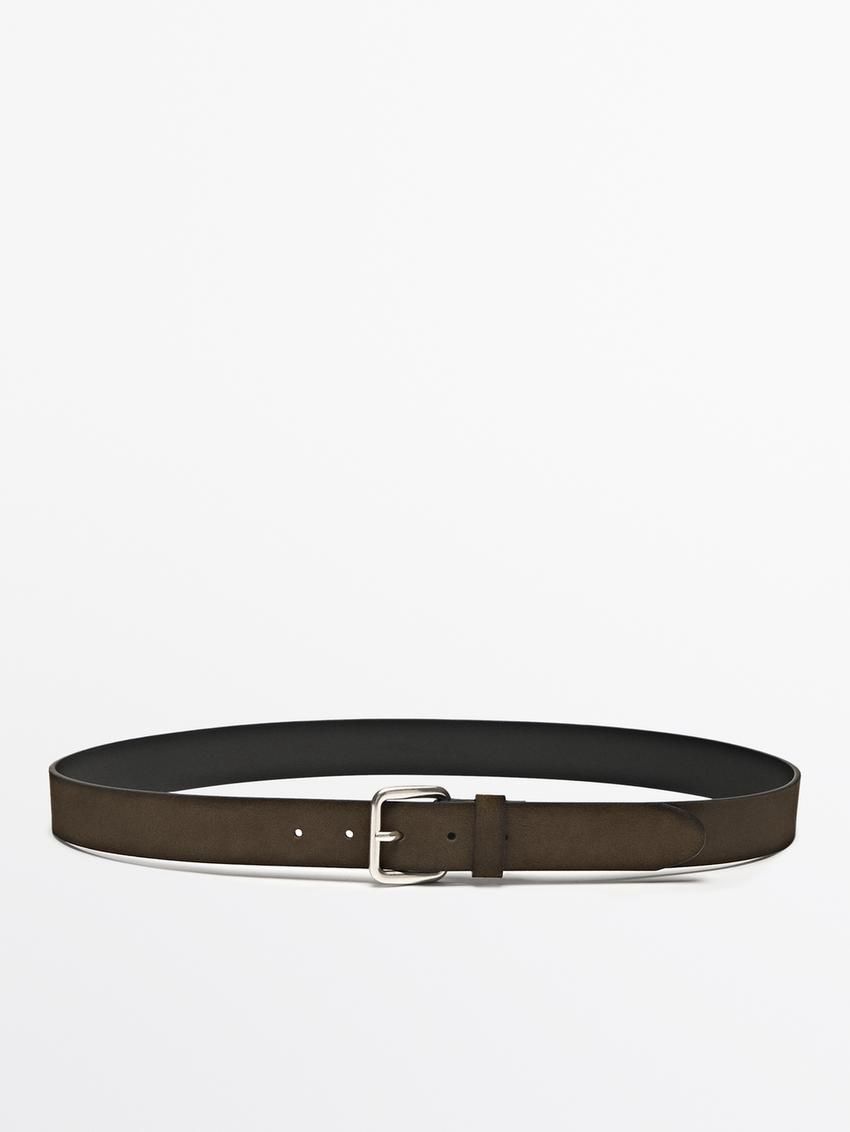 Massimo Dutti Shaded Split Suede Men Belt Khaki | US-LM2109348