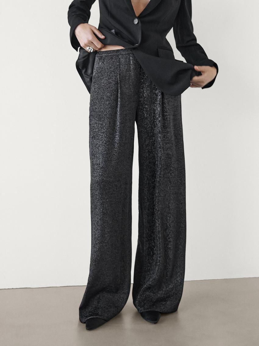 Massimo Dutti Shimmery Pleated Women Trousers Black | US-QT0715269