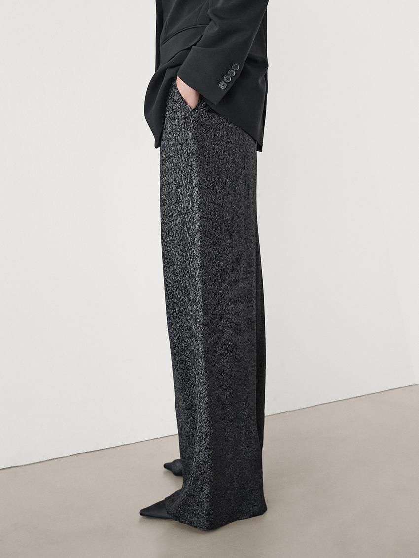 Massimo Dutti Shimmery Pleated Women Trousers Black | US-QT0715269