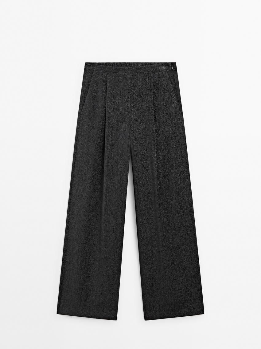 Massimo Dutti Shimmery Pleated Women Trousers Black | US-QT0715269