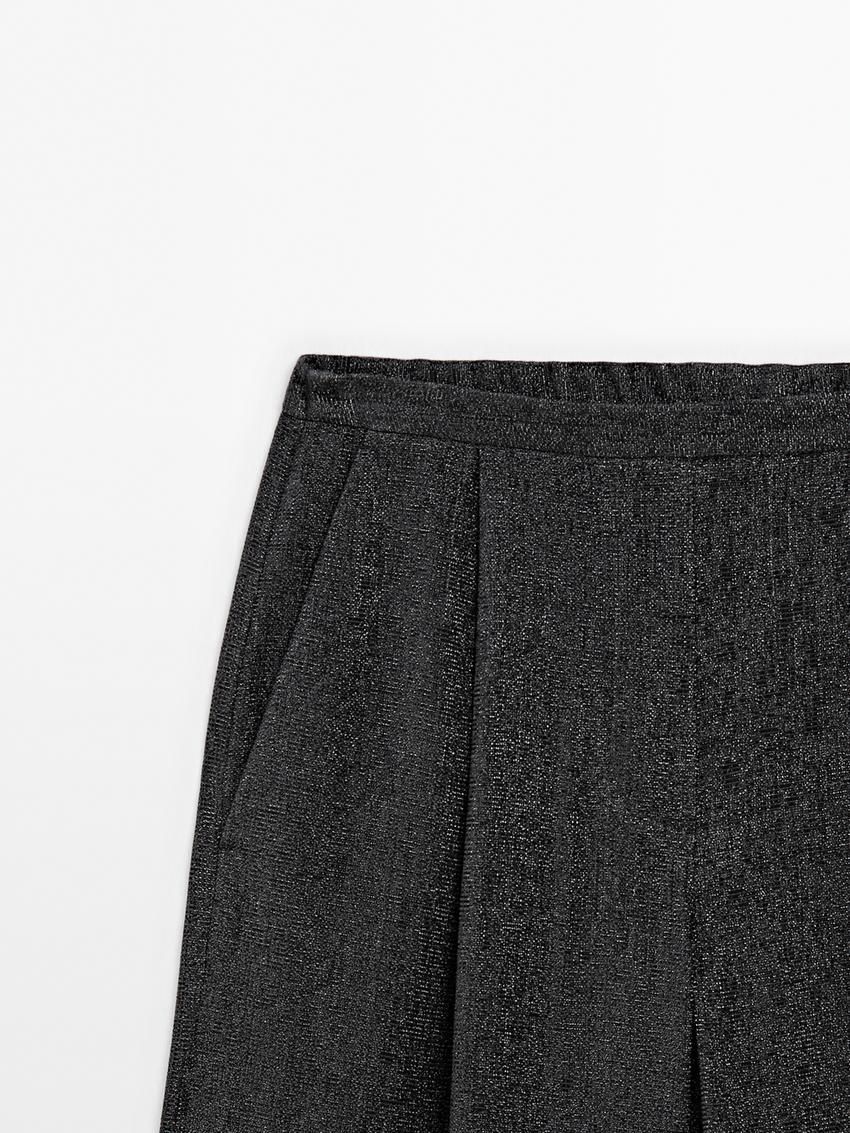 Massimo Dutti Shimmery Pleated Women Trousers Black | US-QT0715269