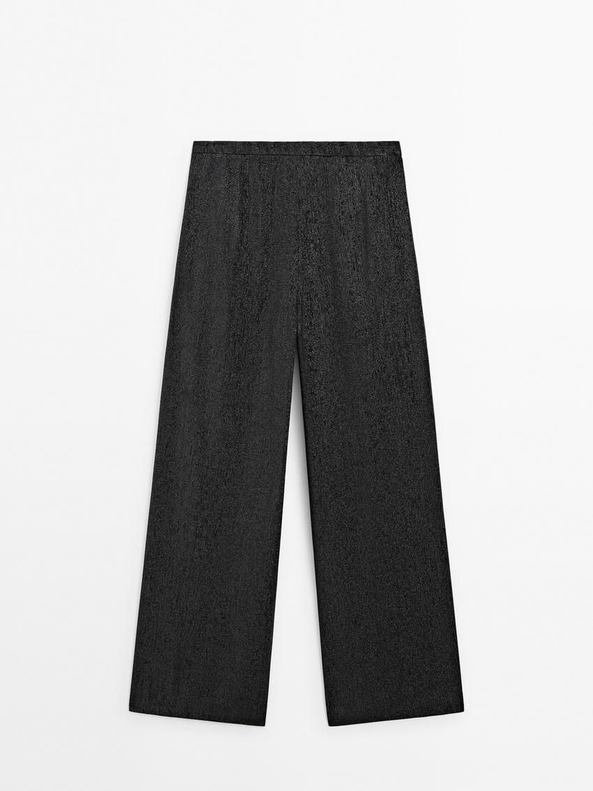 Massimo Dutti Shimmery Pleated Women Trousers Black | US-QT0715269