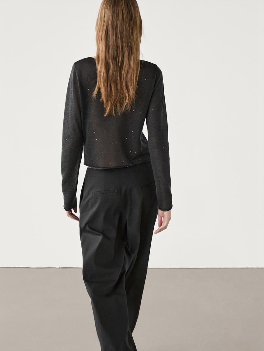 Massimo Dutti Shiny Knit With Micro-sequins Women T-Shirt Black | US-SG0189526