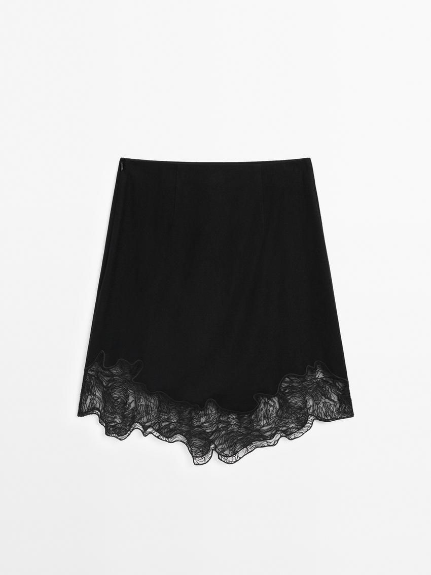 Massimo Dutti Short Asymmetric Lace-trimmed Women Skirts Black | US-OB8456970