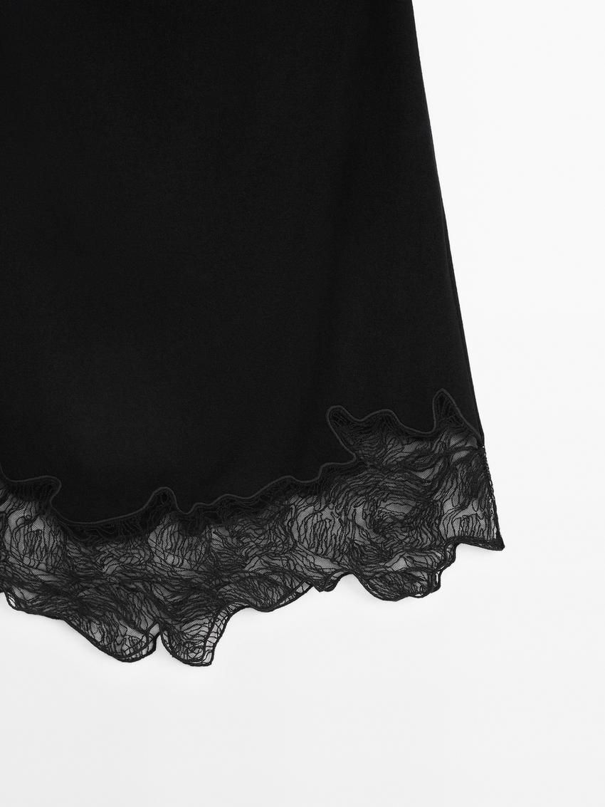 Massimo Dutti Short Asymmetric Lace-trimmed Women Skirts Black | US-OB8456970