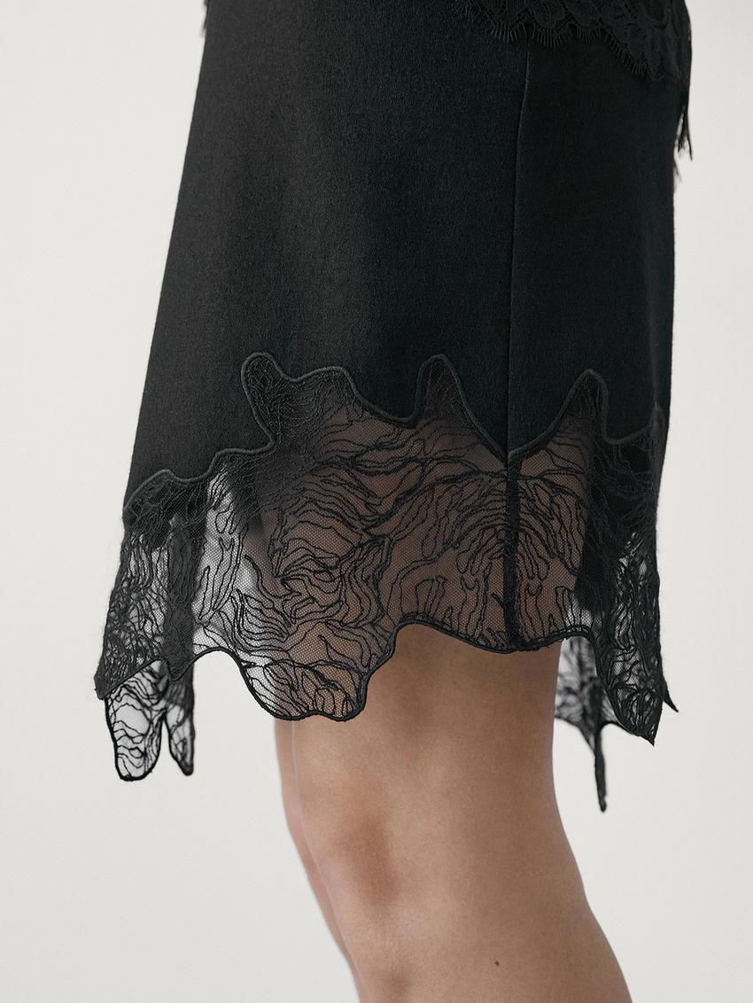 Massimo Dutti Short Asymmetric Lace-trimmed Women Skirts Black | US-OB8456970