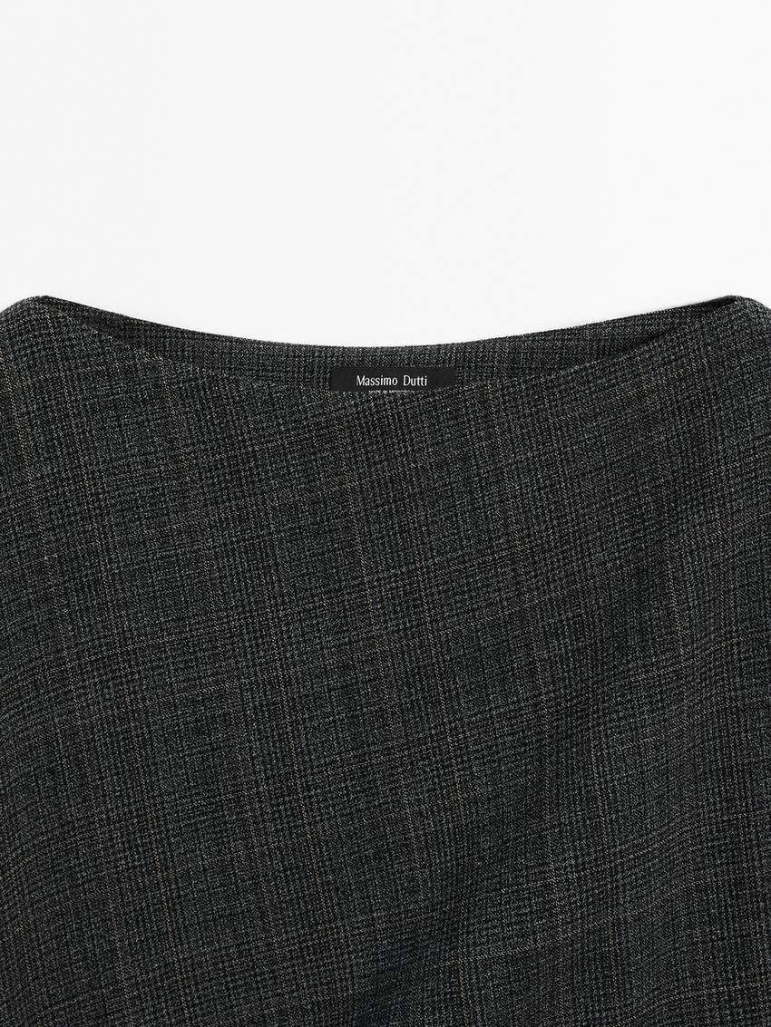 Massimo Dutti Short Check Wool Blend Women Dress Dark Grey | US-JH7514862