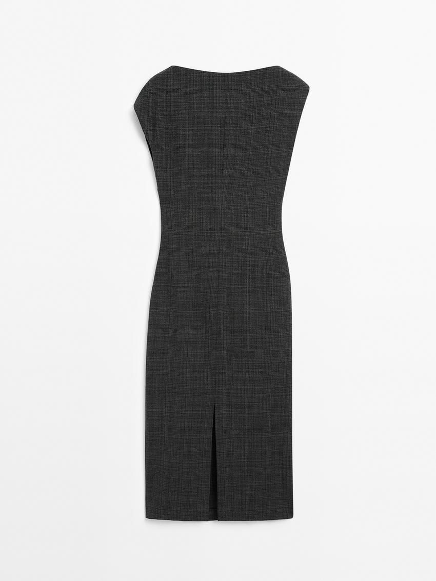 Massimo Dutti Short Check Wool Blend Women Dress Dark Grey | US-JH7514862