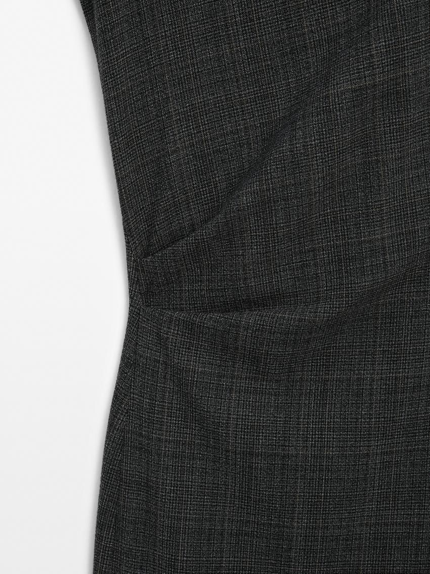 Massimo Dutti Short Check Wool Blend Women Dress Dark Grey | US-JH7514862