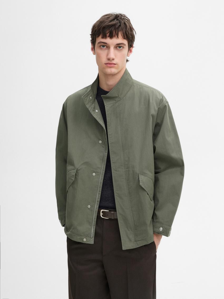 Massimo Dutti Short Cotton Blend Men Parka Green | US-TR5263078