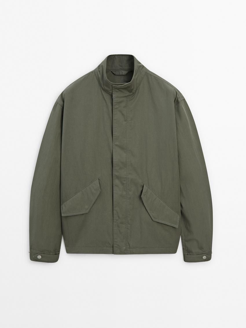 Massimo Dutti Short Cotton Blend Men Parka Green | US-TR5263078