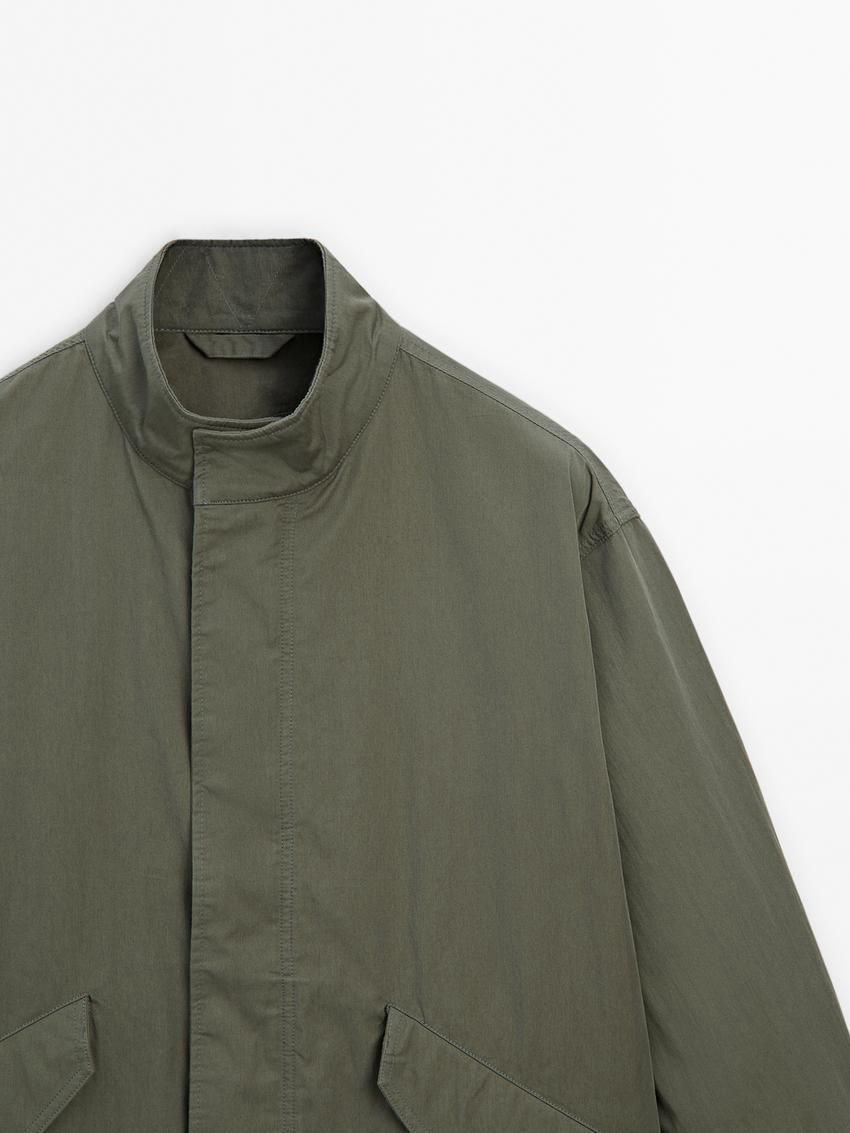 Massimo Dutti Short Cotton Blend Men Parka Green | US-TR5263078