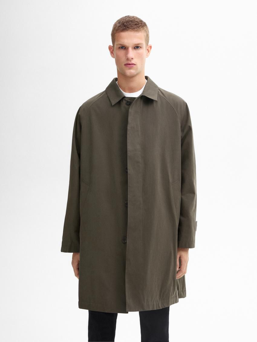 Massimo Dutti Short Cotton Blend Trench Men Jacket Dark Khaki | US-RD2180936